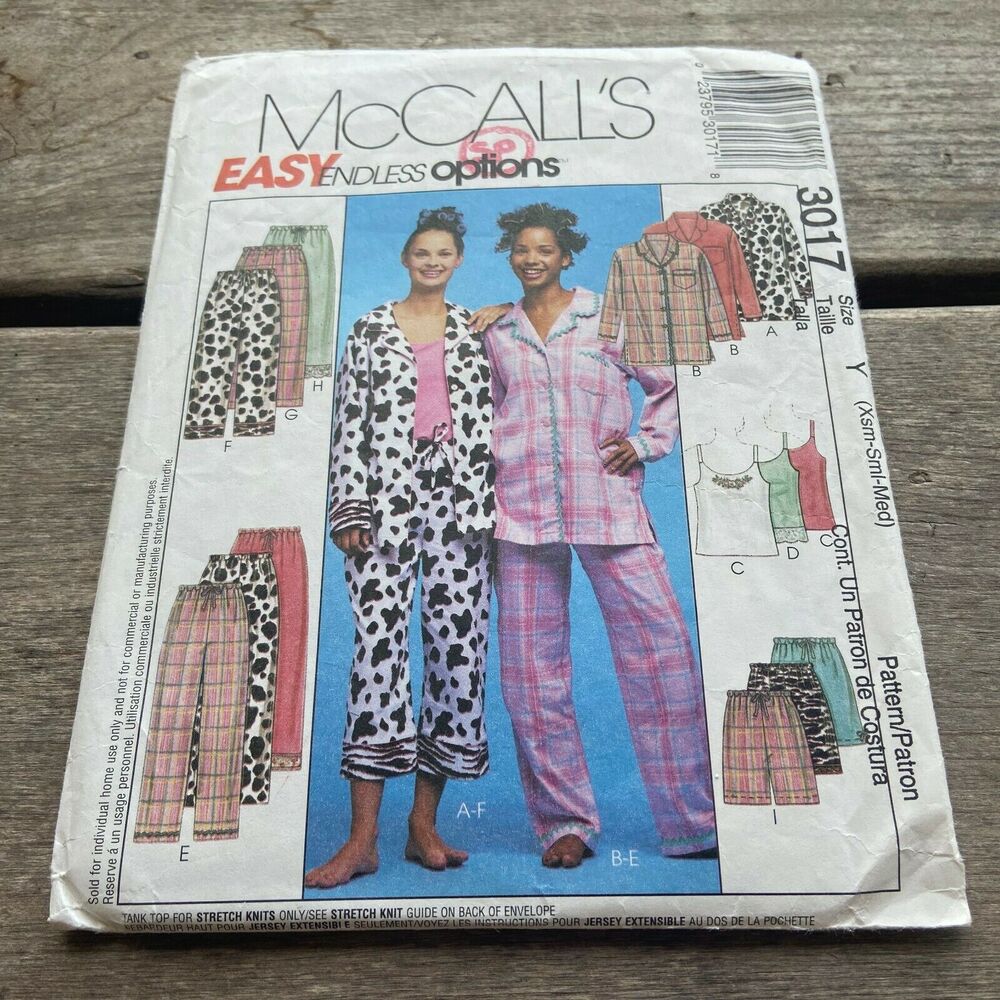 McCall's Easy Endless Options Pajamas Pattern Cut 3017 Size Y XS S M